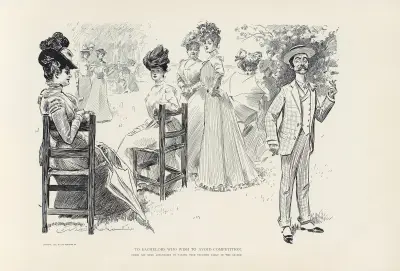 Zwei Junggesellen, die der Konkurrenz aus dem Weg gehen wollen von Charles Dana Gibson