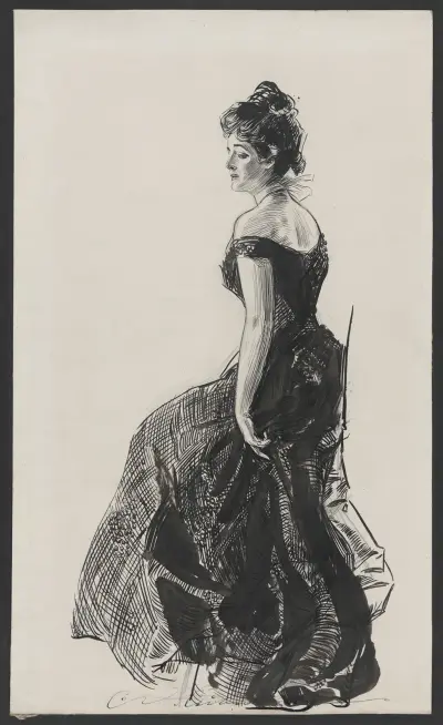 Dame im schwarzen Abendkleid von Charles Dana Gibson