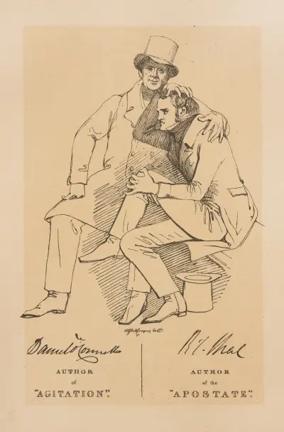 Daniel O’Connell, author of ‘Agitation’; R.L. Shiel, author of the ‘Apostate’ av Daniel Maclise