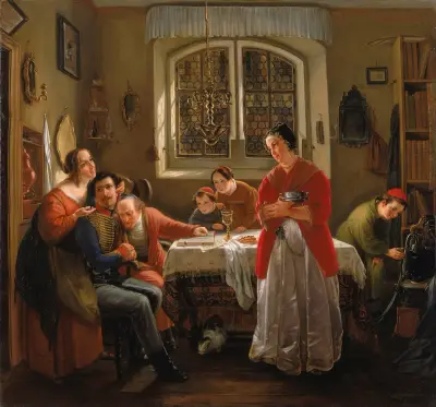 The Return of the Volunteer from the Wars of Liberation to His Family Still Living in Accordance with Old Customs av Moritz Daniel Oppenheim