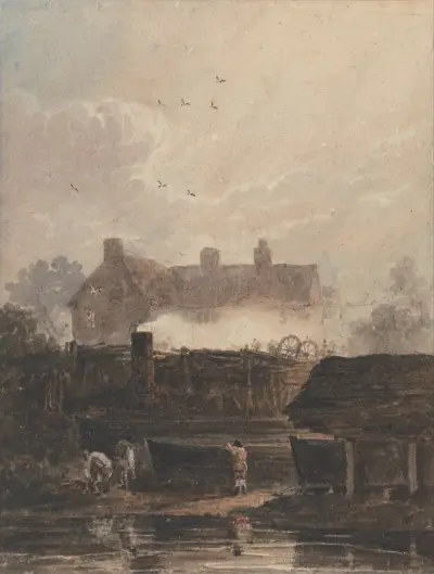 Båtbygge, varvet vid Birmingham av David Cox