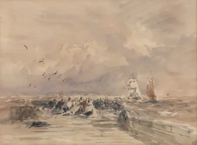 Dieppe Pier, Stiff Breeze av David Cox