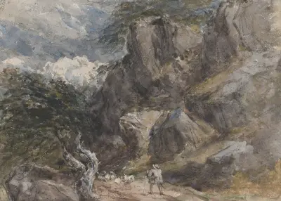 Driva får i ett klippigt landskap av David Cox