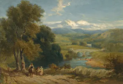 Landskap med utsikt mot Bolton Abbey, Yorkshire, och floden Wharfe av David Cox