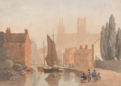 Lincoln Cathedral från Brayford Pool av David Cox