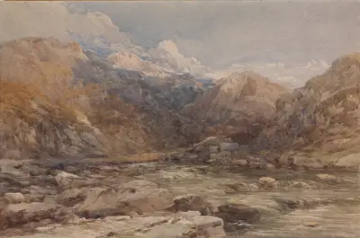Flodlandskap i Wales av David Cox