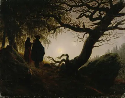 Mężczyzna i kobieta kontemplujący księżyc, Caspar David Friedrich
