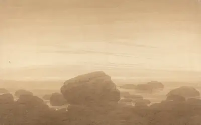 Mondaufgang über einsamem Ufer av Caspar David Friedrich
