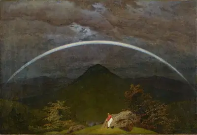 Berglandskap med regnbåge av Caspar David Friedrich