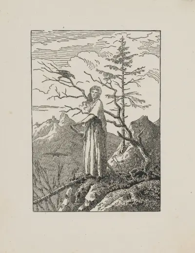 Kobieta z krukiem na krawędzi przepaści, Caspar David Friedrich