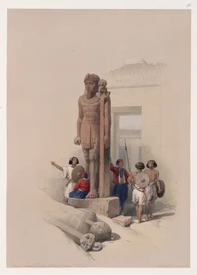 Kolossen framför templet i Wadi al-Sabua, Nubien av David Roberts
