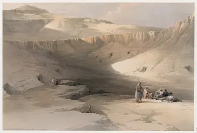 Entrance to the tombs of the kings of Thebes. Bab-el-Malouk [Bîbân al-Mulûk]. av David Roberts