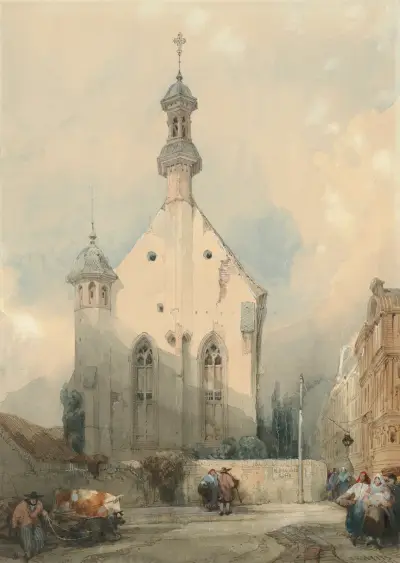 Figurer vid en kyrka i Mainz, Tyskland av David Roberts