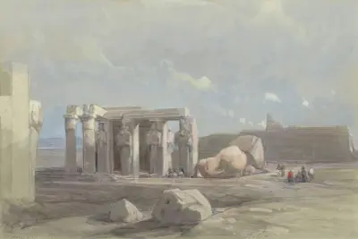 Fragment av en kolossalstaty vid Memnonium, Thebe av David Roberts