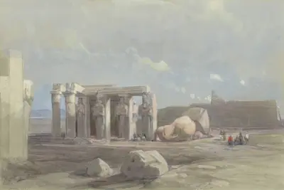 Fragment av en kolossalstaty vid Memnonium, Thebe av David Roberts