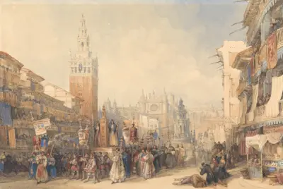 Plaza Real and Procession av David Roberts