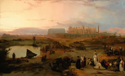 Ruinerna av det stora templet i Karnak, solnedgång av David Roberts