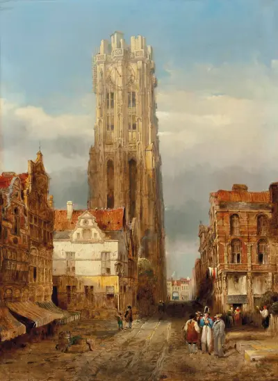 Tornet på S:t Rombouts kyrka, Mechelen av David Roberts