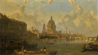 Utsikt från Waterloo Bridge mot St Pauls, Somerset House och Temple av David Roberts