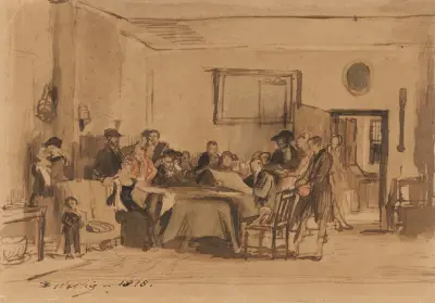 Skiss till ’Läsningen av testamentet’ av Sir David Wilkie
