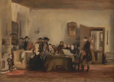 Skiss till 'Läsandet av ett testamente' av Sir David Wilkie
