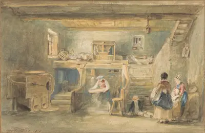 Das Innere der Mühle von Pitlessie mit einem Mann, der Korn siebt von Sir David Wilkie