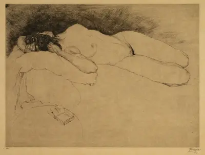 Liggande kvinnlig nakenstudie av Jules De Bruycker