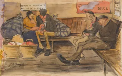 Sittande figurer i väntsalen på Södra station i Gent, tredje klass av Jules De Bruycker