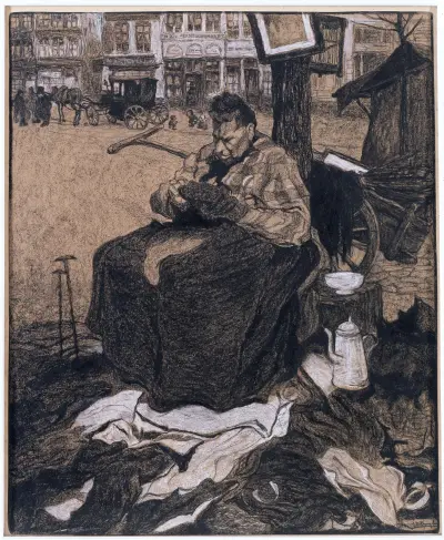 Andrahandsklädesförsäljare på Vrijdagmarkt i Gent av Jules De Bruycker