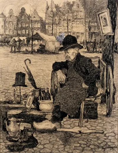 Seller at the Vrijdagmarkt in Ghent von Jules De Bruycker
