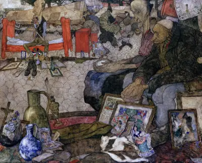 Försäljare på den gamla marknaden i Gent av Jules De Bruycker