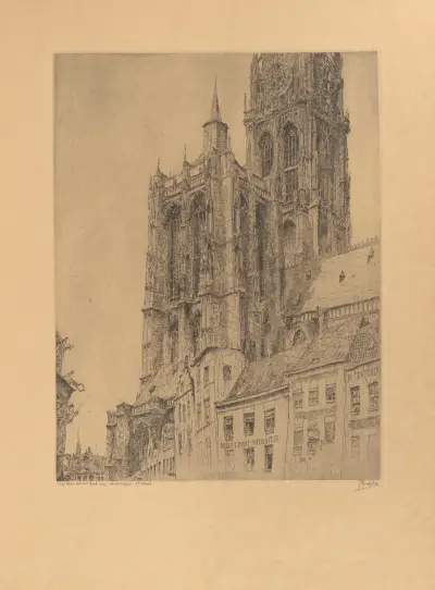 Utsikt över Sankta Maria-katedralen i Antwerpen av Jules De Bruycker