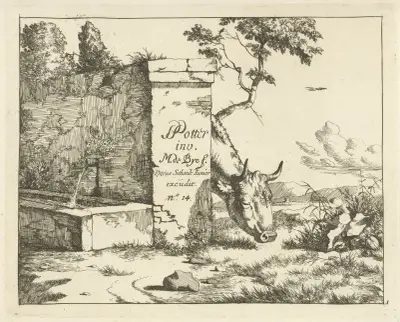 Weidendes Vieh hinter einer Mauer von Marcus de Bye