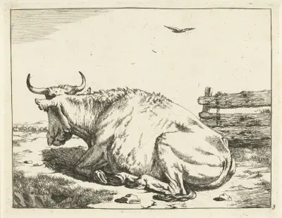 Liegende Kuh am Zaun von Marcus de Bye