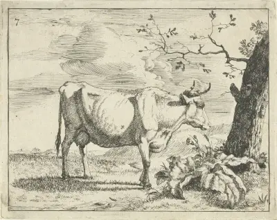 Kuh stehend bei einem Baum von Marcus de Bye
