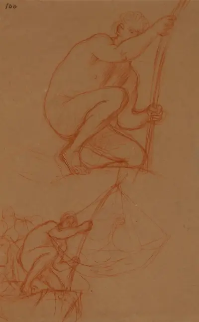 Deux études d’homme soulevant un carrelet av Pierre Puvis de Chavannes