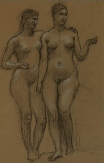 Två nakna kvinnor stående, framifrån av Pierre Puvis de Chavannes