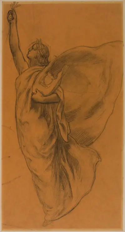 Draperad kvinna med lyra av Pierre Puvis de Chavannes