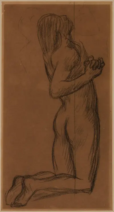 Knästående naken kvinna av Pierre Puvis de Chavannes