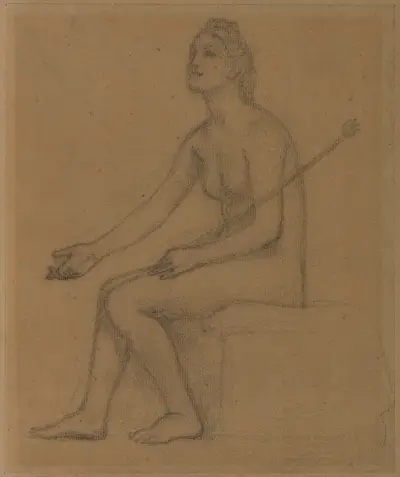Sittande naken kvinna, profil mot vänster av Pierre Puvis de Chavannes