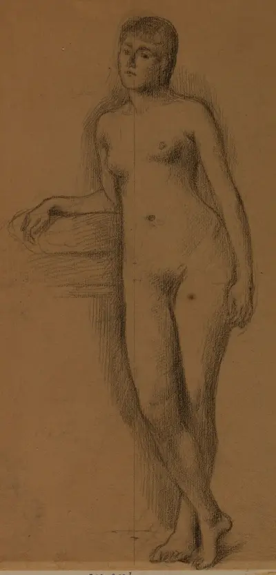 Stående naken kvinna, framifrån, med armbåge och underarm vilande av Pierre Puvis de Chavannes