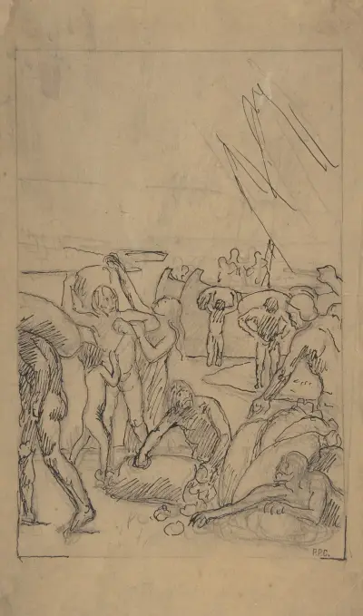 Figures Unloading Cargo from Sailing Vessels von Pierre Puvis de Chavannes