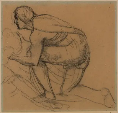 Draperad man i profil åt vänster, höger knä på marken av Pierre Puvis de Chavannes