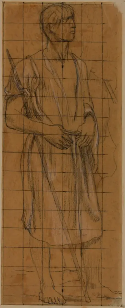 Stående draperad man och studie av man med spjut av Pierre Puvis de Chavannes