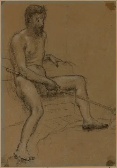 Sittande man med käpp i höger hand av Pierre Puvis de Chavannes