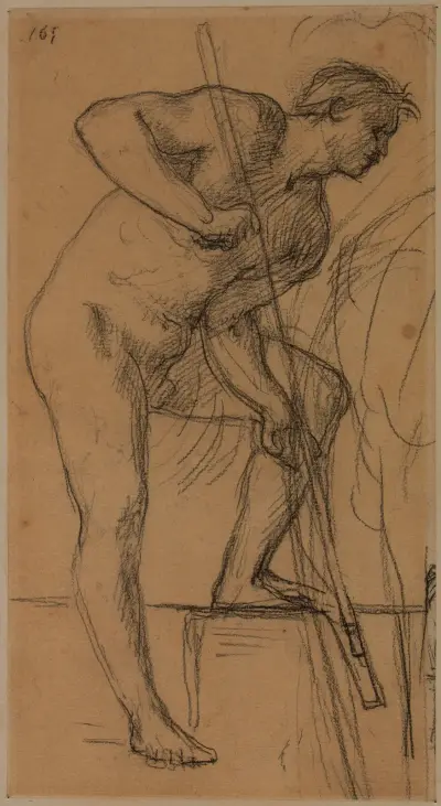 Man i profil vänd åt vänster, vänster fot förhöjd av Pierre Puvis de Chavannes