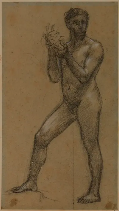 Stående man med ett föremål i båda händerna av Pierre Puvis de Chavannes
