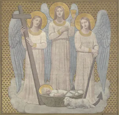 La Foi, l’Espérance et la Charité veillant sur sainte Geneviève au berceau av Pierre Puvis de Chavannes