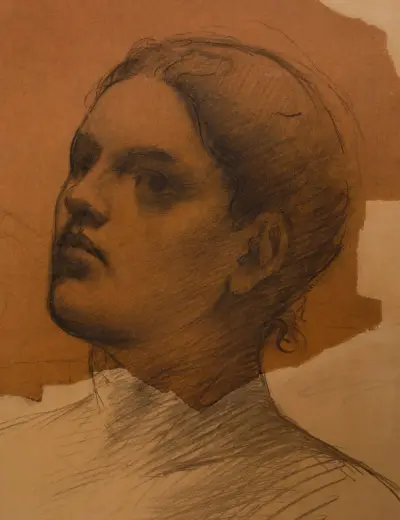 Porträtt av kvinna i trekvartsprofil av Pierre Puvis de Chavannes