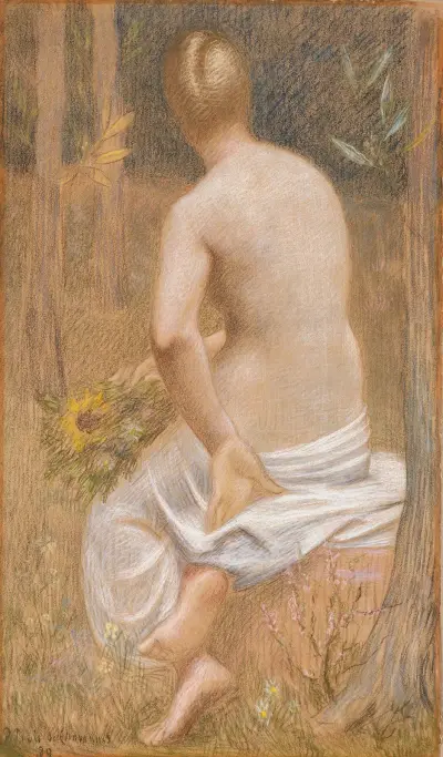 Sittande kvinnofigur sedd bakifrån av Pierre Puvis de Chavannes